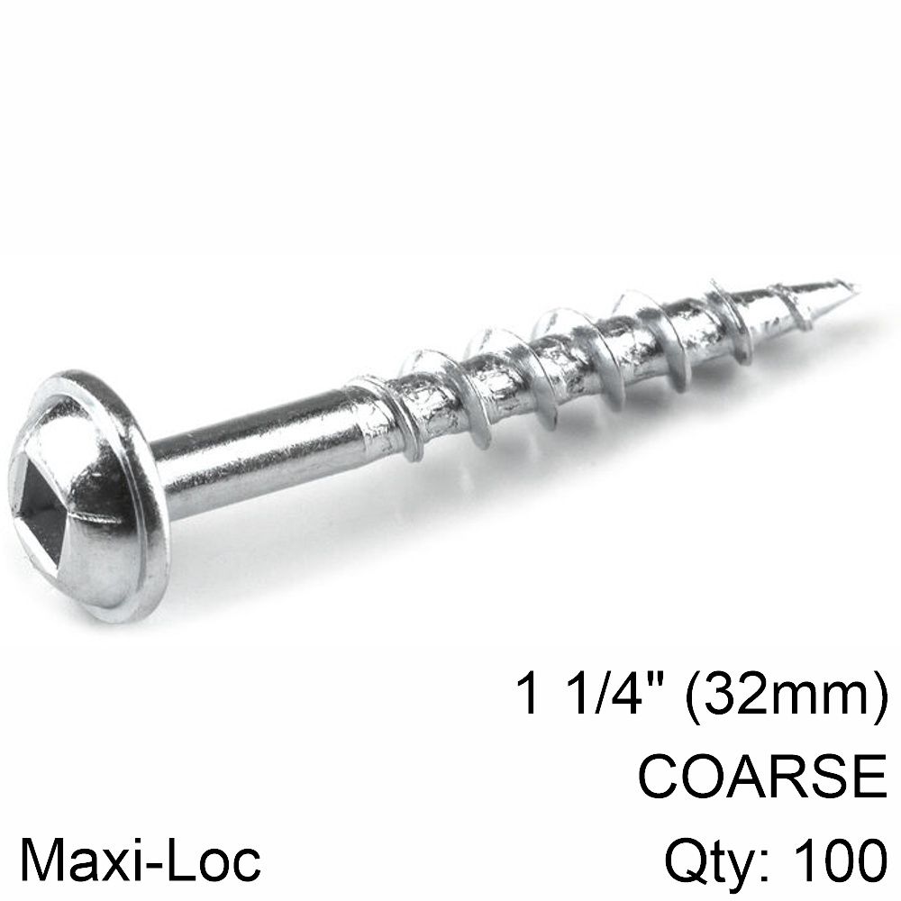 KREG Zinc Pocket Hole Screws 32mm 1.25' #8 Coarse Thread Mx Loc 100ct